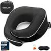 COSYLAND Cuscino da Viaggio in Memory Foam - Cuscino Aereo Ergonomico con Supporto Cervicale a 360°, Design a Schiena Piatta, Regolabile e Compatto per Dormire in Aereo, Auto, Treno - Nero