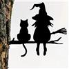 Wall Art Metal Silhouette Strega e Gatto Ornamento per albero per recinzione