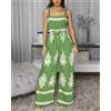 Tuta Donna Elegante Verde Prato Fantasia Bianca Gamba Ampia Vita Chic DF52891