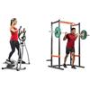 Sunny Health & Fitness Legacy Stepping Elliptical Machine, Ultra- Quiet Magnetic Belt Drive + Power Zone Strength Rack Power Cage - 455 KG Weight Capacity - SF-XF9925