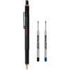 rOtring Set di penne a sfera 800, punta media, inchiostro nero, set da 2 pezzi