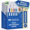 5 Test Antidroga Urine 9 in 1, Drug Test per Rilevamento Cocaina, Cannabis, Oppi