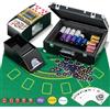 FANTASK Set da poker completo con serratura, in alluminio, casinò Poker 300 chip, valigetta da poker con 2 carte di credito, 5 cubi, mixer per carte e donatore, dealer Button, tappetino (300 pezzi)