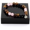 Gioielli Pietre E Minerali. Bracciale Perle Di Quarzo Rosa + Occhio Di Tigre + Agata Nera