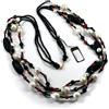 Collana lunga, 3 fili, corallo sardo, onice, perle, chiusura oro giallo 18k 750