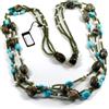 Collana lunga, 3 fili, diaspro quarzo fumè perle pasta di turchese chiusura oro