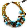 Collana 45cm, 5 fili, ambra, pasta turchese, perle, citrino, chiusura oro giallo
