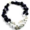 Collana 45cm, 2 fili, agata blu, perle, conchiglia bianca, chiusura oro giallo