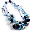 Collana 45cm, 5 fili, ametista, pasta turchese, corallo bianco, chiusura oro