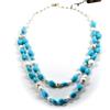 Collana 60cm, 2 fili, agata bianca pasta di turchese perle chiusura oro 750 18k