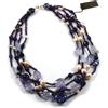 Collana 45cm, 4 fili, ametista perle corallo rosa cristallo rocca chiusura oro