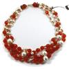 Collana 45cm, 3 fili, corniola, aulite perle bianche chiusura oro giallo 750 18k
