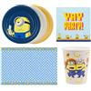 PartyDeco 45pz -Coordinato tavola festa MINIONS - piatti, bicchieri, tovaglioli, tovaglia