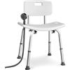VOUNOT® Sedia da Doccia in Alluminio con Schienale, 6 Altezze Regolabili 70-83 cm, Sedile Bagno Ergonomica con Piedini Antiscivolo, per Anziani e Disabili Portata Max 136 kg, Bianco