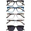 OPULIZE KOI Set di 5 Occhiali da Lettura con Lente da Sole - Rettangolare - Nero-Blu-Grigio-Trasparente-Nero - Unisex - Cerniere a Molla - RRRR50-57CQ - +1.50