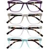 OPULIZE KOI Occhiali da Lettura, Confezione da 4 - Rettangolare - Viola-Grigio-Trasparente-Verde Acqua - Uomo e Donna - Cerniere a Molla - RRRR50-57CQ - +1.00