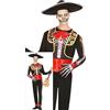FIESTAS GUIRCA | Costume Scheletro Mariachi Adulto - Giacca, Fascia, Tuta e Papillon - Costumi per Halloween, Giorno dei Morti e Feste Messicane - Ideale per Uomini - Nero e Rosso