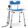 VOUNOT® Sedia da Doccia in Alluminio con Schienale, 6 Altezze Regolabili 70-83 cm, Sedile Bagno Ergonomica con Piedini Antiscivolo, per Anziani e Disabili Portata Max 136 kg, Bianco Blu