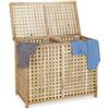 Relaxdays Cesto Portabiancheria Doppia, in Legno, HLP: 46,1 x 87,9 x 68,1