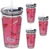 Relaxdays Set da 4 Tazze per Bambini, Vetro, Silicone, ABS, con Cannuccia e Tappo, 450 ml, Motivo Spazio, Trasparente, Plastica, 15 x 9 x 9.5 cm