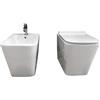LANERI COPPIA SANITARI A TERRA VASO CON COPRIVASO SOFT-CLOSE + BIDET SERIE SQUADRATA CURVA TECNICA E FISSAGGI INCLUSI