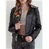Giubbotto Donna Nero Pelle Sintetica Biker Floreale Corta Slim Fit Casual V8R5M