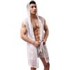 Accappatoio In Rete Vedente Sexy Da Uomo Con Cappuccio Kimono Pigiama Notturno