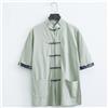 Giacca Camicia Tang Uomo Cinese Kung Fu Tai Chi Manica Corta Pulsante A Rana