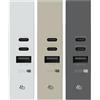 4box - Alimentatore USB CCA 20W compatibile Bticino® LivingNow™. Carica i dispositivi senza bisogno di alimentatori. 3 connettori: due di tipo C e uno di tipo A. Incluse cover Bianco, Sabbia, Nero