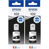 Epson EcoTank, Serie 102, Flacone Inchiostro per Stampanti EcoTank, Single Pack 1 Colore (Nero), 127 ml, Inchiostri Dye e Pigmentati (Confezione da 2)