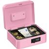 Relaxdays Cassetta con Combinazione, 3 Cifre, Porta Soldi, Valigetta in Ferro, Portavalori, 8,5x20x17 cm, Rosa