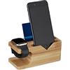 Relaxdays Stazione di Ricarica Multipla, Docking Station bambù per Apple Watch e Smartphone, 6 x 14 x 6,5 cm, Naturale
