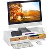 Relaxdays Supporto per Monitor, Rialzo per Schermo con 4 Scomparti e 2 Cassetti, Stand, HLP 12x56x27 cm, Bianco/Naturale