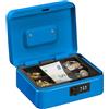 Relaxdays Cassetta con Combinazione, 3 Cifre, Porta Soldi, Valigetta in Ferro, Portavalori, 8,5x20x17 cm, Blu
