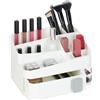 Relaxdays Organizer per Trucchi, Organizzatore Make Up con 18 Scomparti Cosmetici, in Plastica, 15 x 26 x 21 cm, Bianco