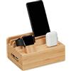 Relaxdays Stazione di Ricarica Multipla, Docking Station bambù, Apple Watch, Smartphone, AirPods, 11x17x13 cm, Naturale