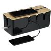 Relaxdays Porta Cavi Elettrici, Organizer Scrivania per 2 Ciabatte, Legno e Plastica, Cable Box, 11,5x30,5x12,5 cm, Nero