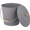Relaxdays Secchio Portacenere, Cenere, Carbonella, Pellet, con Manico e Coperchio, da 12 Litri, Acciaio e Legno, Grigio
