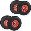 Relaxdays Ruota per Carriola 4.10/3.50-4, Set 4 Gomme Piene Antiforatura, Cerchi in Plastica, Fino a 150 kg, Nero Rosso