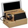Relaxdays Stazione di Ricarica Multipla, Docking Station per Apple Watch, Tablet e Smartphone, 15x21,5x15 cm, Naturale