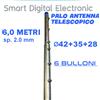 Palo antenna telescopico 6 metri 42-35-28 spessore 2mm acciaio zincato a caldo