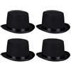 Relaxdays Cylinder Hat, Set of 4, Magic Hat for Men and Women, Head Circumference 58 cm, Costume Cylinder Halloween, Carnival, Black