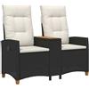 vidaXL Panchina reclinabile con tavolo con cuscino polyrattan Seduta vidaXL