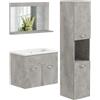 DecHome Mobile Bagno con Lavabo e Specchio Moderno 60cm + Colonna Bagno Grigio DecHome