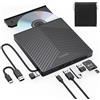 Origbelie Unità CD/DVD esterna, masterizzatore CD ultra sottile USB 3.0 con 4 porte USB