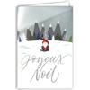 Afie Biglietto di Babbo Natale con scritta Happy Christmas, argento lucido, con busta bianca, formato 12 x 17,5 cm, paesaggio innevato, foresta, alberi di montagna, cime picchi invernali, migliori auguri
