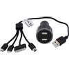 Cartrend 10525 - Set di Ricarica USB per Auto, 4 in 1, 12/24 Volt, con Anello Luminoso Blu, Nero