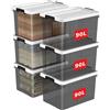 Cetomo 90L*6 Scatole di Stoccaggio in Plastica, Scatole Portaoggetti con Coperchio, Organizzatore, Contenitori per Casa e Ufficio, Impilabile, Resistente, Nero Chiaro, 90L - Confezione da 6