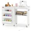 FANTASK Tavolo da cucito pieghevole 2 in 1, armadietto per macchina da cucire con stazione di ricarica, scaffali e ruote bloccabili, tavolo da cucito in legno, multiuso per soggiorno, camera da letto
