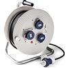 FAMATEL - Avvolgicavo industriale 3 prese | IP67 | 50 metri | TT | 16A | 250V | Spina TT-16A-250V | Cavo neoprene | 3x1,5 | Interruttore